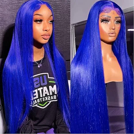 Lumiere Dark Blue Bomb Pre Colored 13x4 Straight Lace Frontal Human Hair Wig (No Code Need)