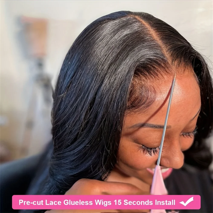 Longue ligne droite Wear &amp; Go Glueless Lace Frontal perruques de cheveux humains 