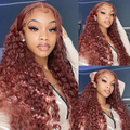#33 Reddish Brown Deep Curly 13x4/4x4/5x5 Closure Lace Mid Part Long Wig 100% Human Hair