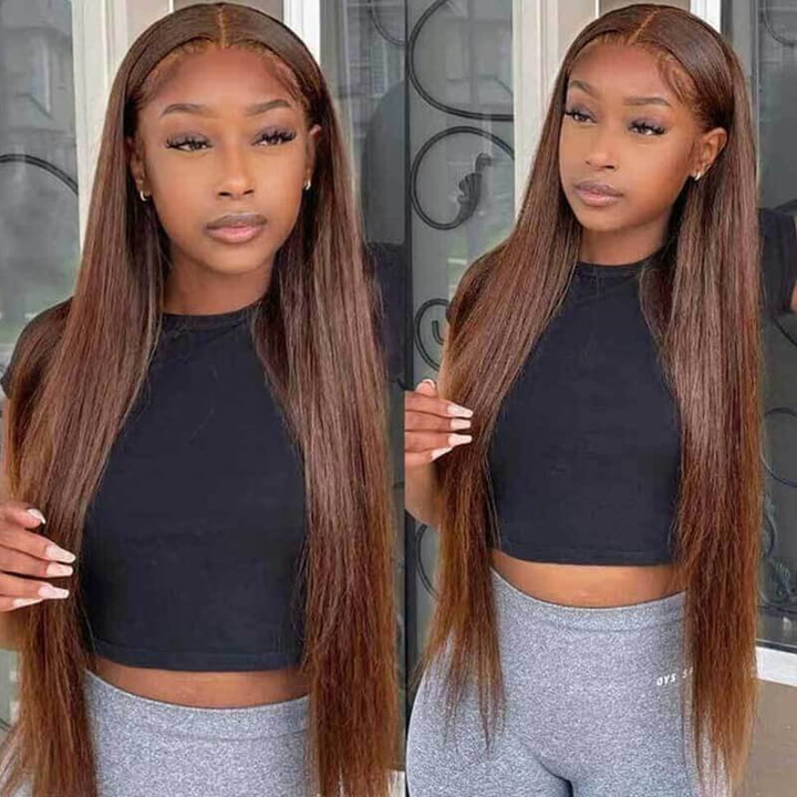 Lumier #4 Dark Brown 13x4 Straight Lace Frontal Human Hair Wig (No Code Need)