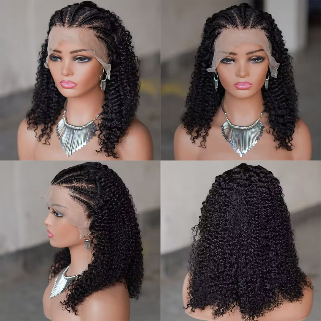 Lumiere Afro Curly Box Braids 16Inch Twist Braided 13x4 HD Lace Front Human Hair Wigs