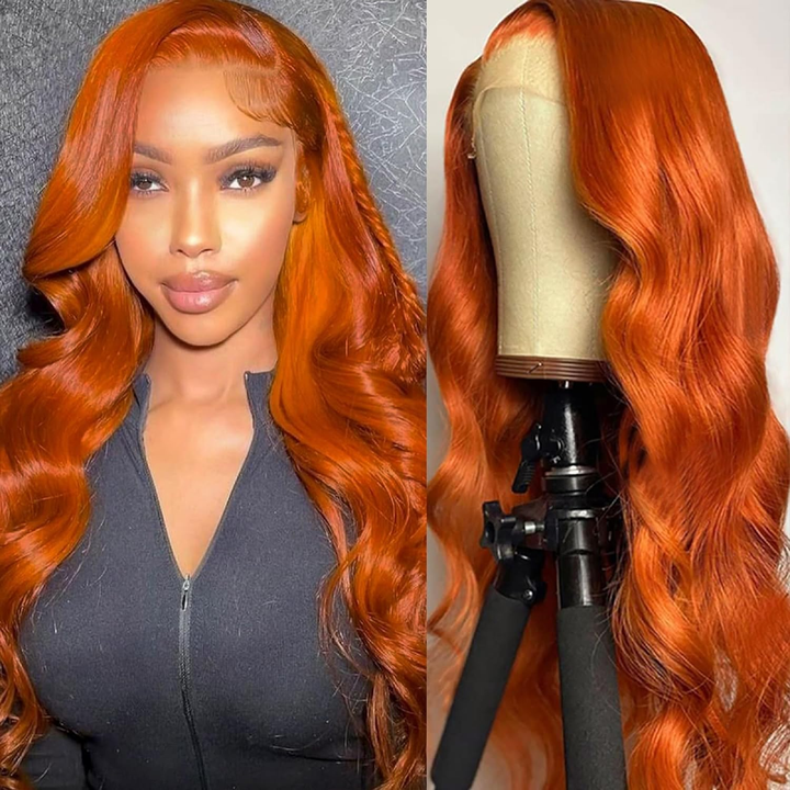 #350 Ginger Orange Body Wave 4x4/13x4 Lace Front Wig For Women 150%/180% Density