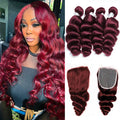 #350 Ginger Orange Loose Wave 4 Bundles avec 4X4 Lace Closure Remy Human Hair 