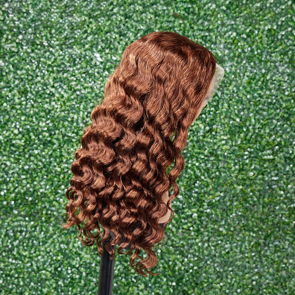 Perucas de cabelo humano castanho chocolate onda profunda sem cola frontal de renda para mulheres negras 