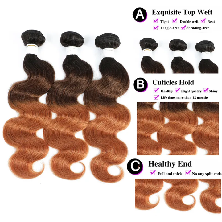 lumiere Ombre Color 1b/4/27 Body Wave 3 Bundles Cheveux Vierges 