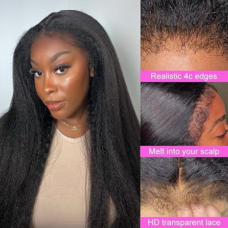 Lumiere Hair 4C Edges | Undetectable Kinky Straight Edges 13x4 Frontal Lace Wig For Black Women | Afro Inspired