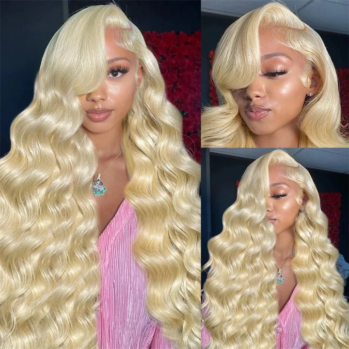 Vente Flash Body Wave 13x4 HD Lace Front Wig Preplumed 613 Honey Blond Color Wigs for Women 