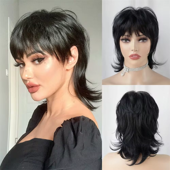 New Pixie Cut #99J #1B #30 Human hair Swallow-tailed Wig No Lace front Full Machine Wig Short shaggy Layered Wigs For Party Cosplay Use