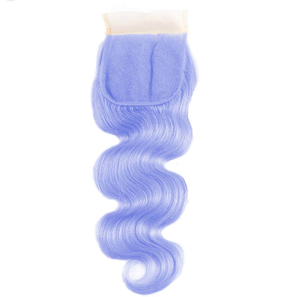 Light Violet Blue Body 3 Bundles With 4X4 Lace Closure Brazilian Human Hair