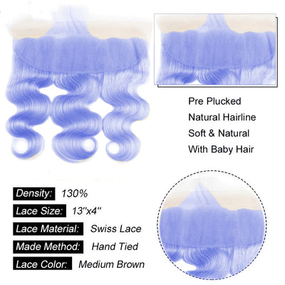 Light Purple  Color Body 3 Bundles With 13X4 Lace Frontal Human Hair
