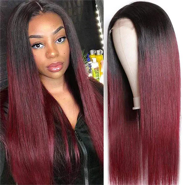 1B/99J Ombre Glueless Straight 4x4/5x5/13x4 Lace Closure/Frontal 150%/180% Density Wigs Ready to Wear For Women Pre Plucked