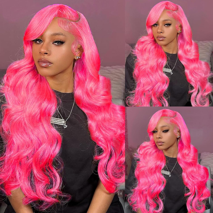 Hot Pink Colored Wig for Women 4x4/13x4 Lace Frontal Wig Preplucked with Baby Hair 150%/180% Density