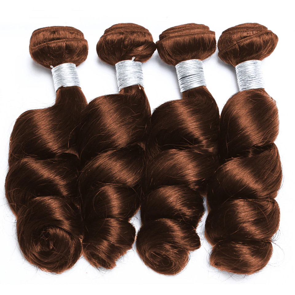 #4 Brown Loose wave 4 Bundles Deal Brazilian Ombre Hair 100% Human Hair Weaves Natural Color
