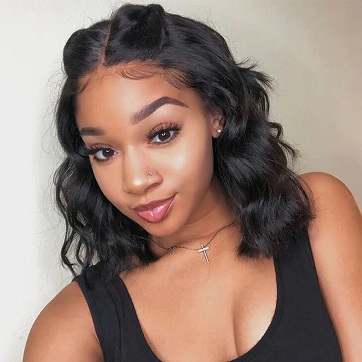 Body Wave Short Bob Lace Frontal Human Hair Pre Plucked Glueless Lace Wig