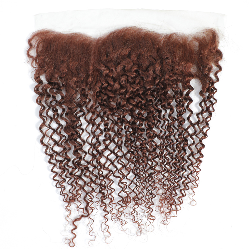 P4/27 Mettez en surbrillance Kinky Curly 3 Bundles avec des cheveux brésiliens frontaux en dentelle transparente 13x4 