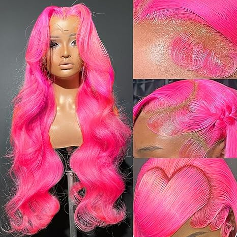 Hot Pink Colored Wig for Women 4x4/13x4 Lace Frontal Wig Preplucked with Baby Hair 150%/180% Density