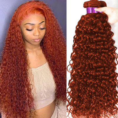 Water Wave Human Hair 3 Bundles #350 Orange Ginger Hair Weave Weft for African American Women 10-30 Inch