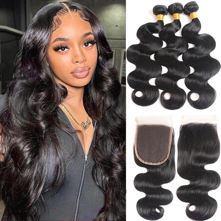 15A Body Wave 3 Bundles With 4X4 Lace Closure 100% virgin human hair