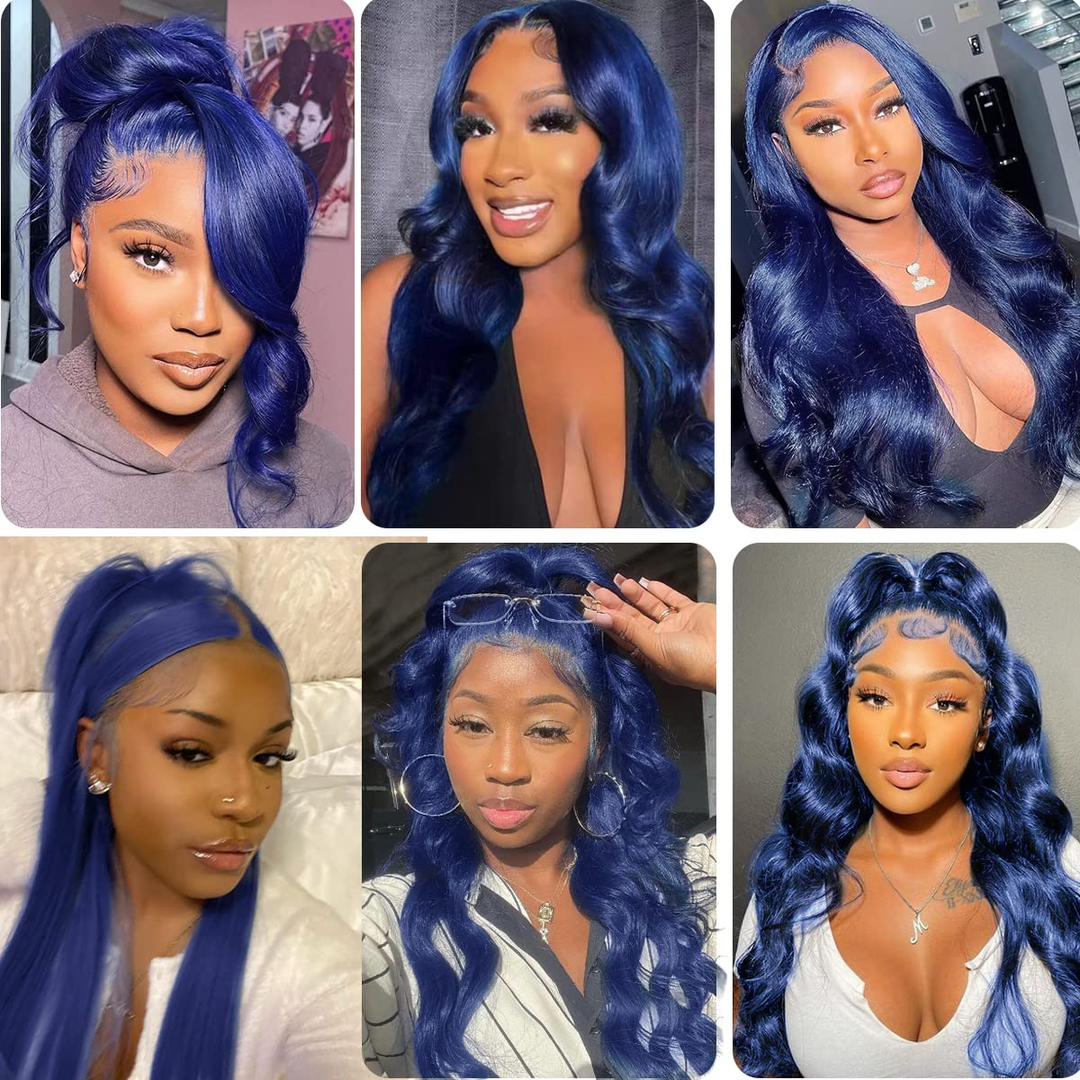 Lumiere Dark Blue Bomb Pre Colored 13x4 Straight/Body Lace Frontal Human Hair Wig (No Code Need)