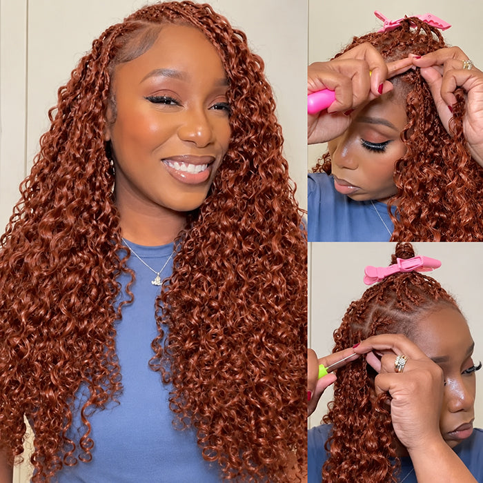#33 Reddish Brown Burmese Curly Crochet Human Hair Knotless Pre-Separated Feather Crochet Hair Extension