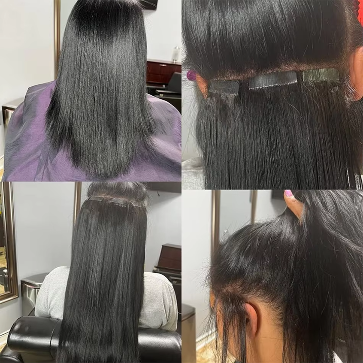 PU Tape in Straight Human Hair Natural Black Hair Extensions Tape in Human Hair Seamless Extensions Glue in PU Extensions 16-26 Inch 20Pcs/Pack