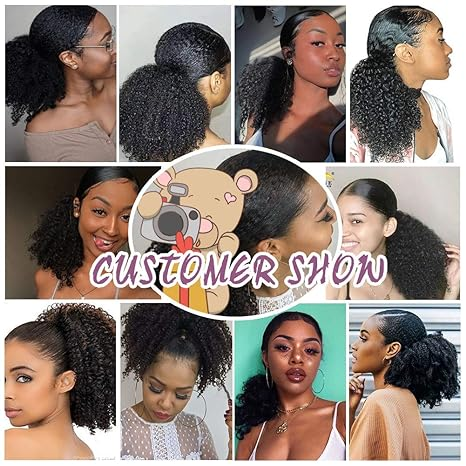 Ship In 24Hours-Lumiere Natural Black Afro Curly Drawstring Ponytail Human Hair For Black Women