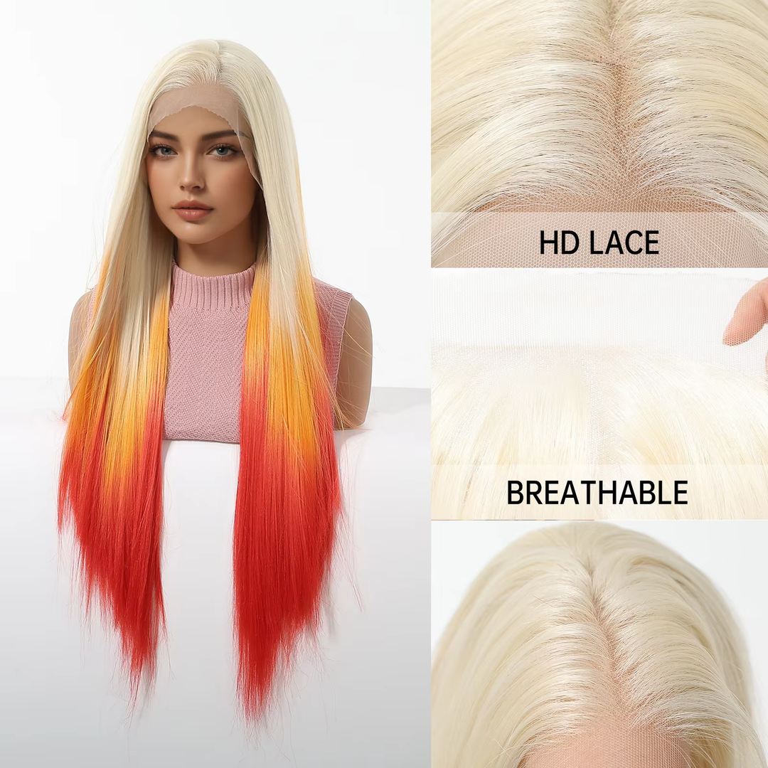 613 Blonde & Red Ombre Straight 4x4/13x4 Lace Front Transparent Lace 180%/200% Density Brazilian Wigs