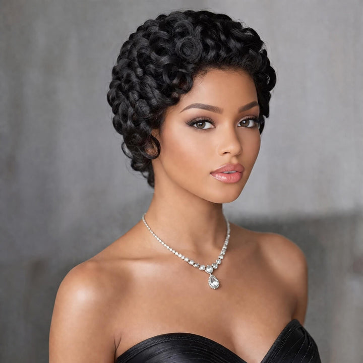 Naturel noir 13 x 4 x 1 partie latérale dentelle bouclée courte Pixie Cut Bob pour les femmes noires 