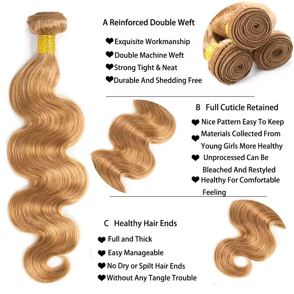 #4 Brown Body Wave 3 Bundles avec 4X4 Lace Closure 100% cheveux humains vierges 