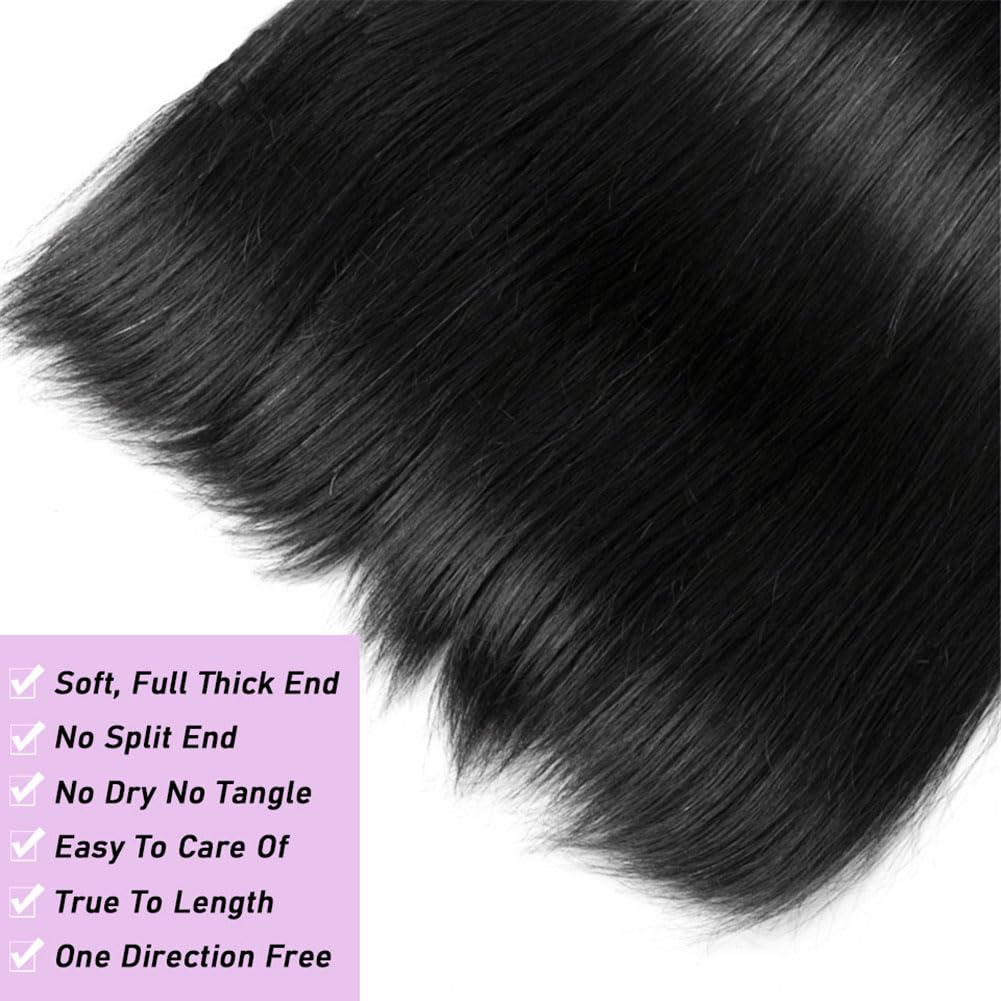(B2) 3 Bundles Straight Virgin Human Hair Extensions 100% Human Hair