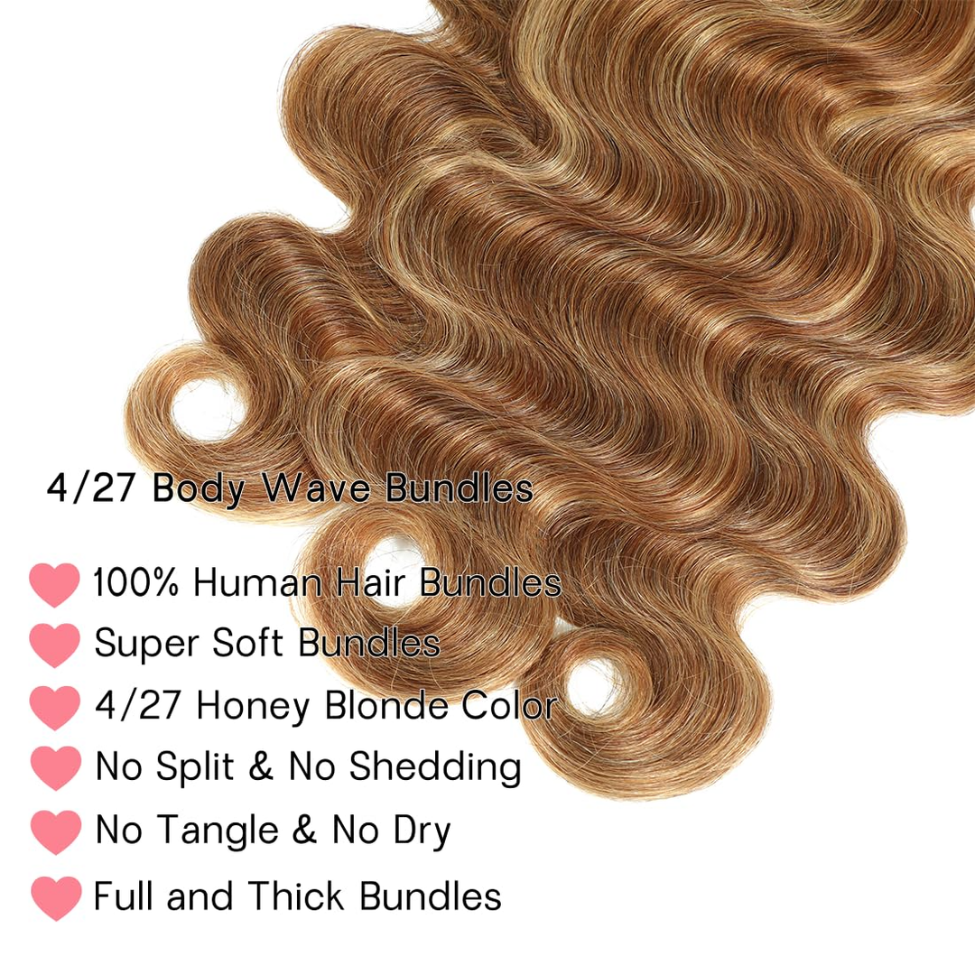 Highlight P4/27 Ombre Colored Body Wave 3 Bundles With 4X4 Lace Closure