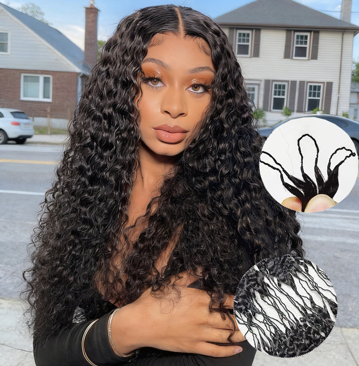 Lumiere Deep Wave Feather Crochet Human Hair Miracle Knots Friendly for Braids Saving Setup