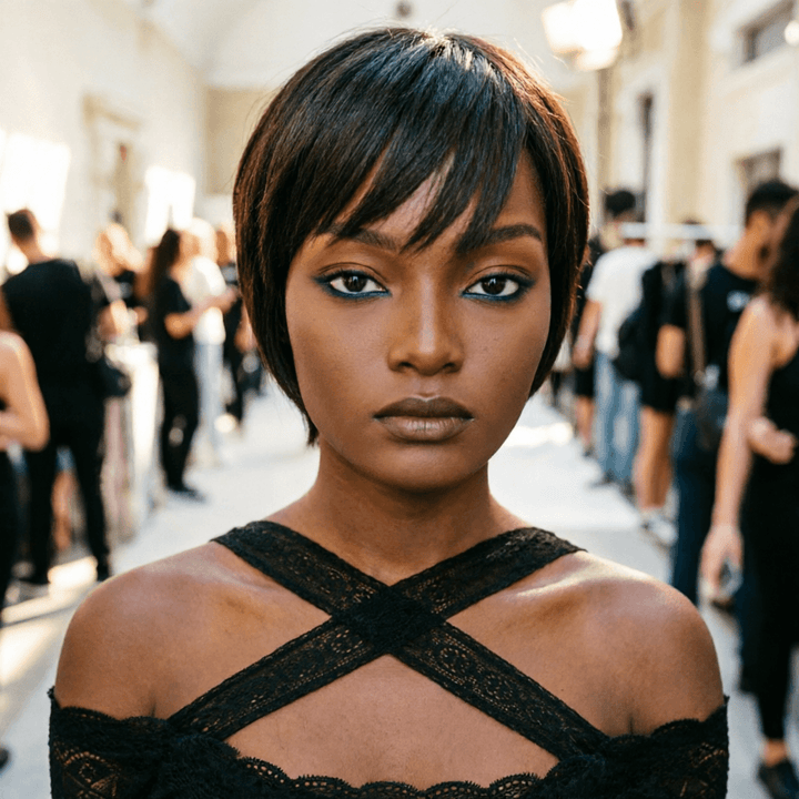 # 2 Pixie Cut Straight Short Bob pour les femmes Full Machine Made Wig With Bangs Human Hair 