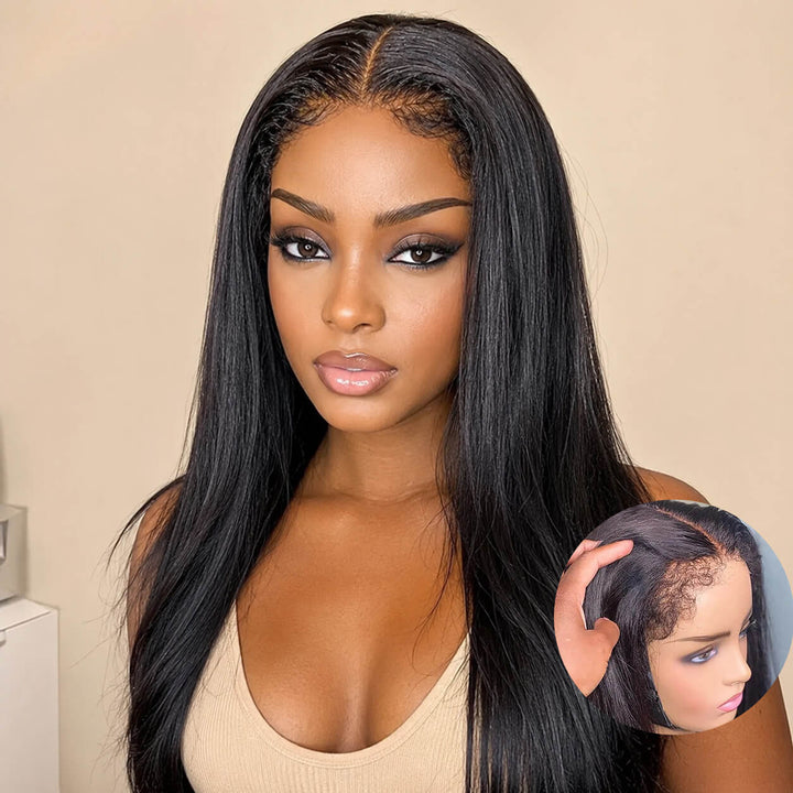 Glueless 4C Edge Hairline-Straight Hair 13x4 HD Transparent Lace Frontal Wigs With Kinky Edges Curly Baby Hair