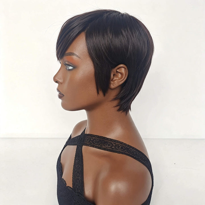 # 2 Pixie Cut Straight Short Bob pour les femmes Full Machine Made Wig With Bangs Human Hair 