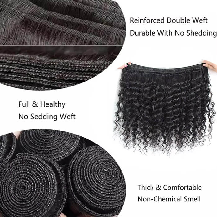 (B1)Deep Wave Human Hair 3 Bundles Natural Human Hair for Women Brazilian Raw Hair Extensions(Ship In 24Hours)
