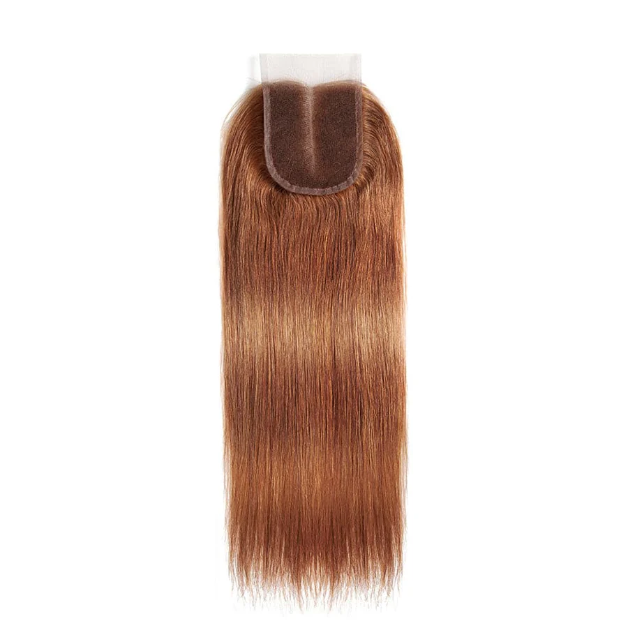 #30 Brown Colored 4x4 Closure Brazilian Straight Human Hair