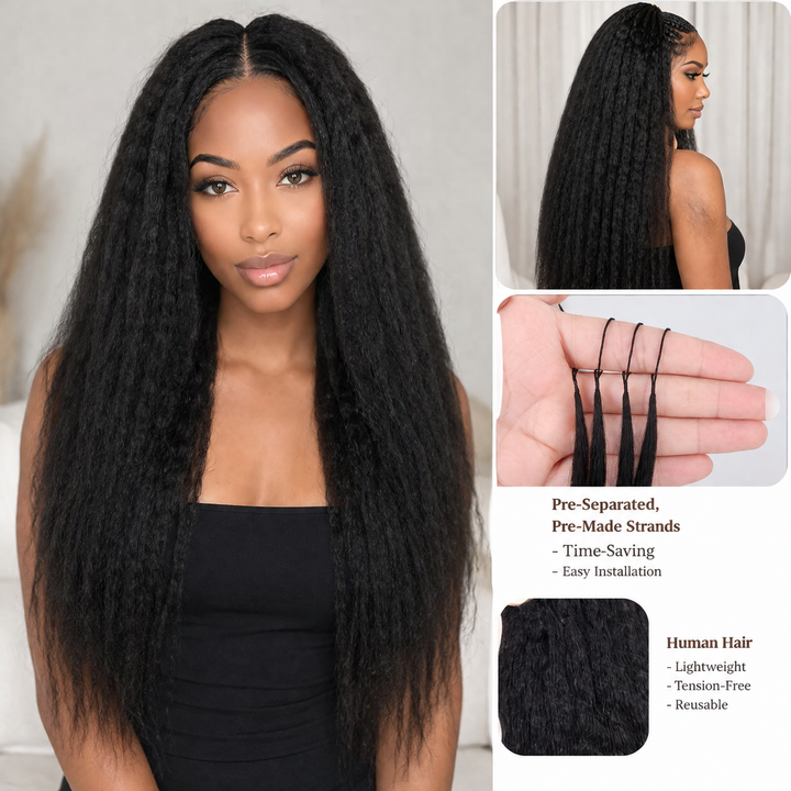 Kinky Straight Feather Crochet Hair 100% Human Hair Extensions Pre-Segmented Knotless Crochet Hair Bundles