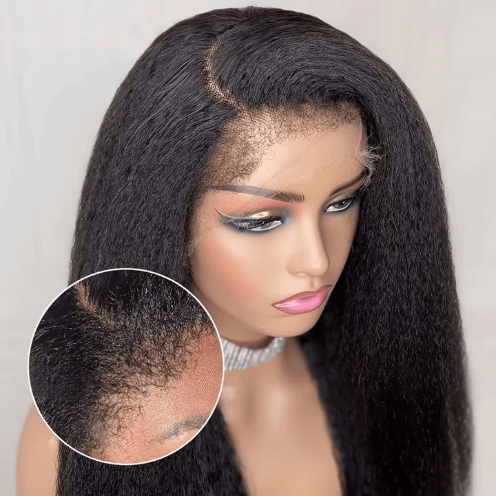 Bords 4C | Indétectable Kinky Straight Kinky Edges 13x4 Frontal Lace Glueless Wig | Inspiré d'Afro 