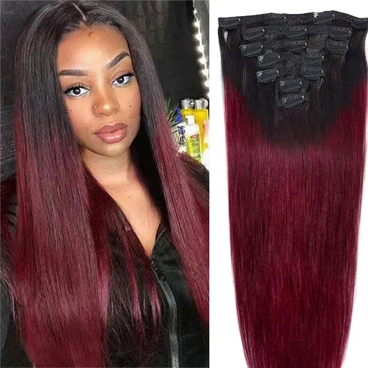 1B/99J Ombre Straight Clip In 8 Pcs For Women 100% Human Hair