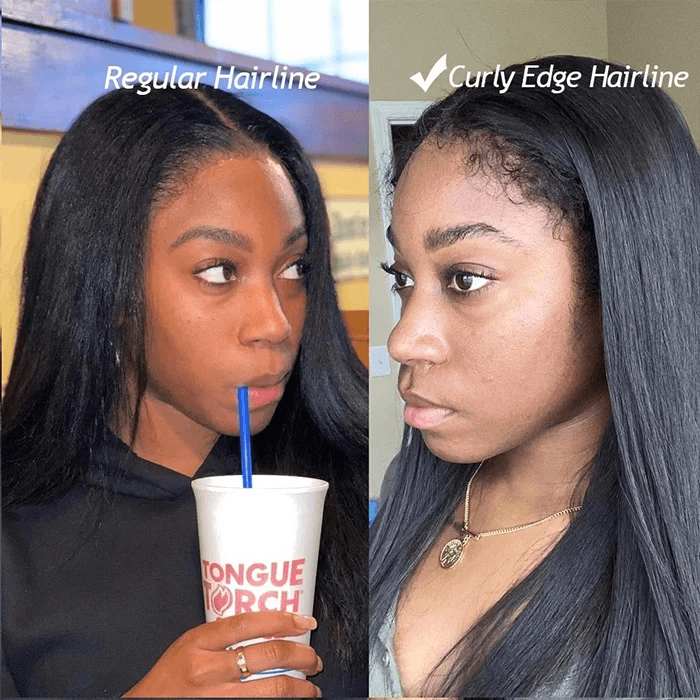 Glueless 4C Edge Hairline-Straight Hair 13x4 HD Transparent Lace Frontal Wigs With Kinky Edges Curly Baby Hair