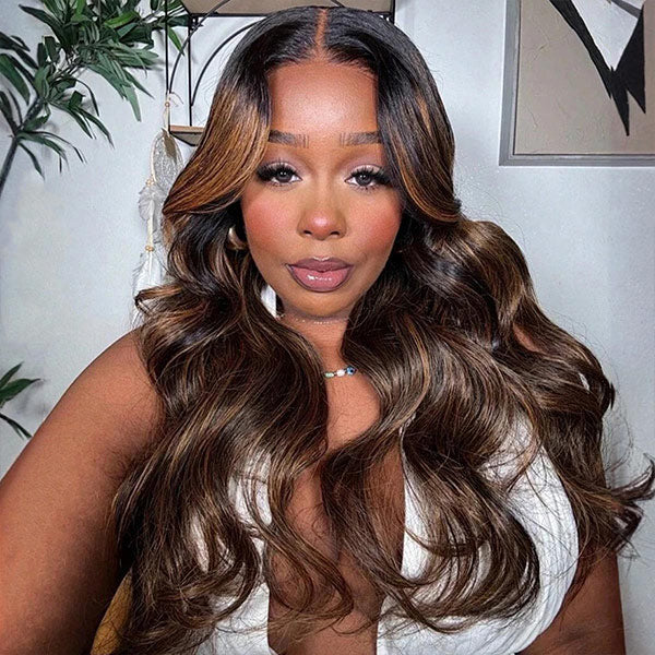 #Piano Brown Honey Blonde P4/27 &amp; P4/30 Highlight Loose Deep Glueless Wigs Human Hair 