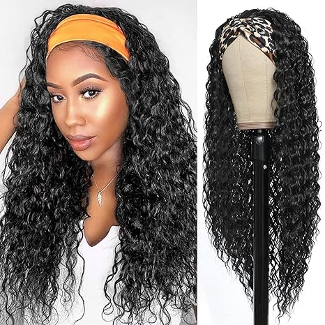 Soft Water Wave Headband None Lace Human Hair Wig For Black Women