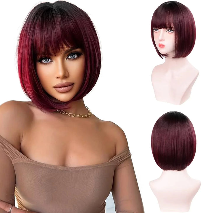 #T1B/99J #T1B/30 Highlight Straight Bob Full Machine Made Wigs None Lace For Women