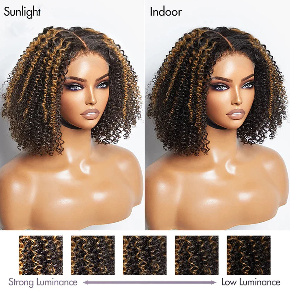 Lumiere Kinky Curly Bob 13x4 Transparent Bob Lace Front Wigs Wig Human Hair For Black Women HDZ
