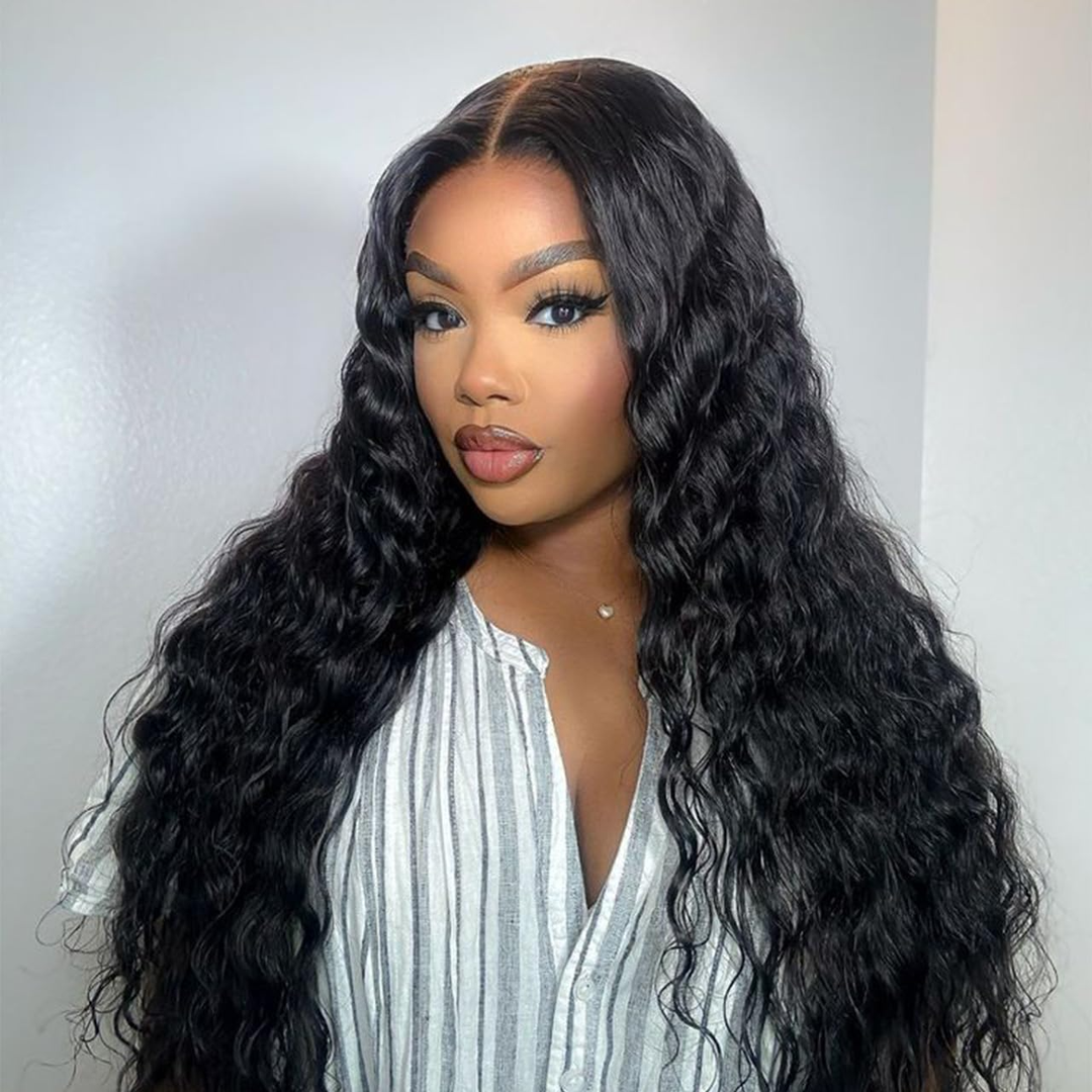 U Part Wig Human Hair Wig Deep Wave Human Hair Wigs Natural Black