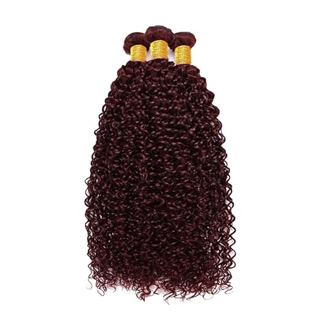 Red Bundles #99j Kinky Curly 3 Bundles With 13x4 Frontal Human Hair