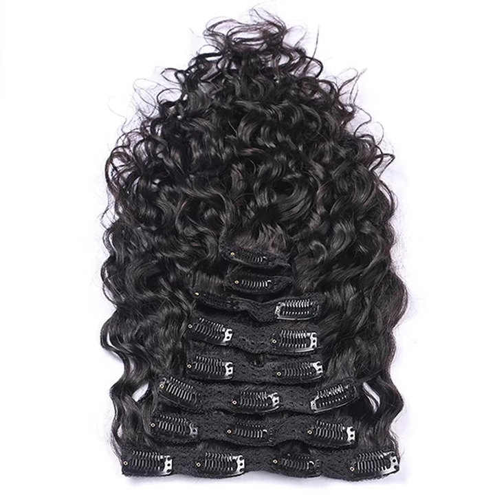 Clip de vague d'eau dans les extensions de cheveux humains couleur naturelle 8 pièces/ensemble 120G