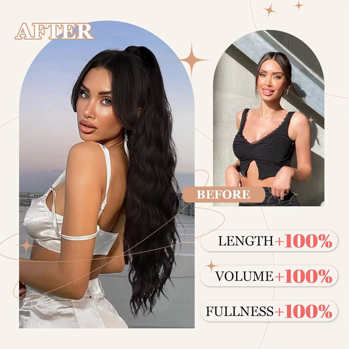Body Wave Wrap Around Ponytail Human Hair #2 Dark Brown Color Brazilian Hair Magic Paste Pony Tail Extentions