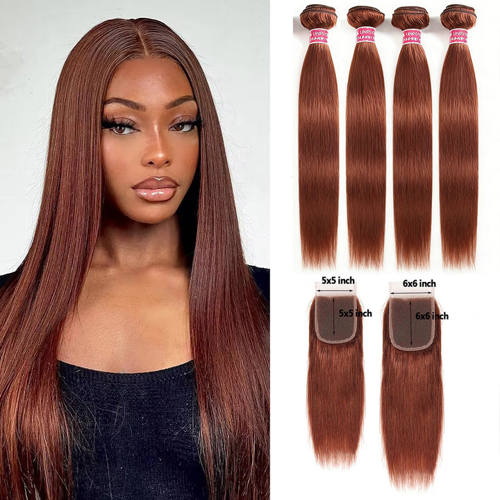 #4 Brown Body Wave 3 Bundles avec 4X4 Lace Closure 100% cheveux humains vierges 